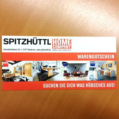 Ein Gutschein von Spitzhüttl Home Company im Wert von 50 €