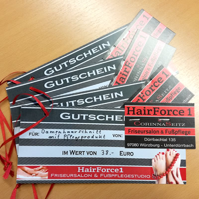 1 Gutscheinpaket von HairForce 1 im Wert von ca. 107 €